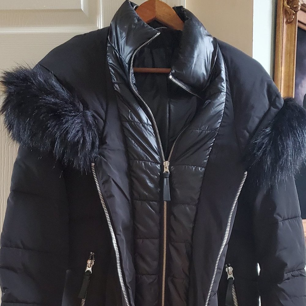 Calvin Klein Black winter coat with faux fur hood